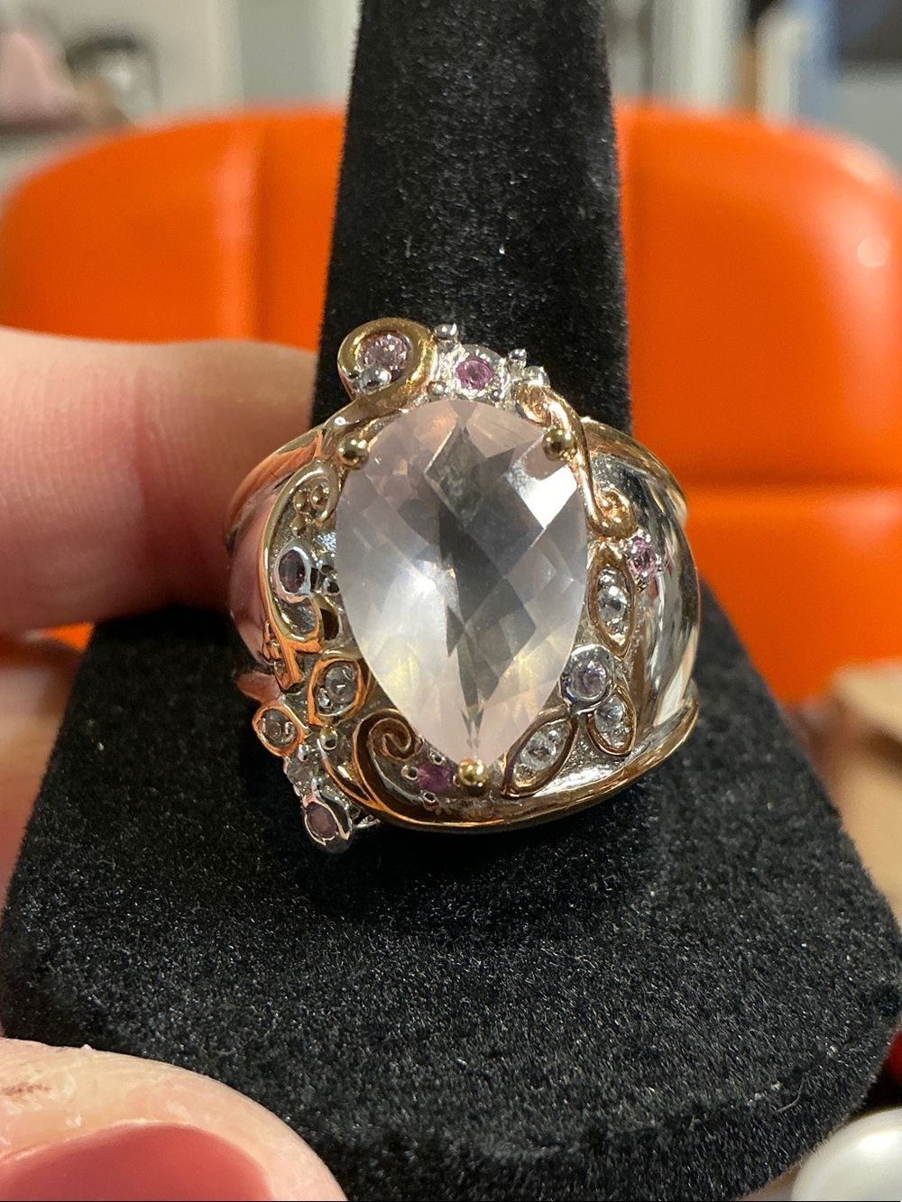 Michael Valettuti Quartz Teardrop Two Toned 925 Cocktail Ring